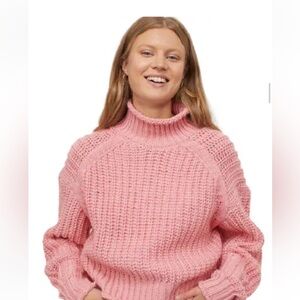H&M Chunky Knit Mock Neck Sweater Dusty Rose Balloon Sleeve Medium Wool Blend